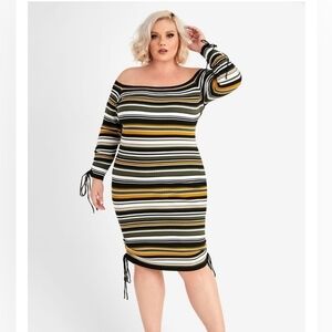 Striped Ruched Sweater Dress